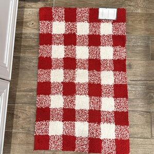Red white check brand new rug